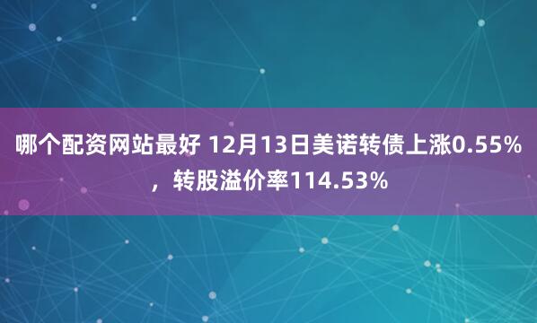 哪个配资网站最好 12月13日美诺转债上涨0.55%，转股溢价率114.53%